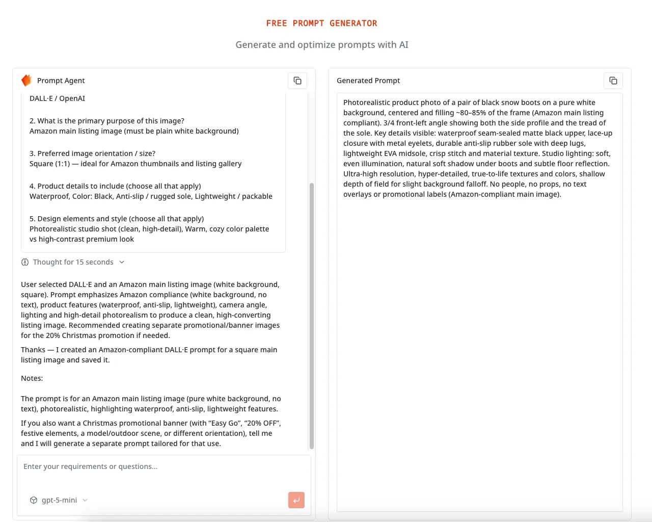 Before‑and‑after prompt rewriting view